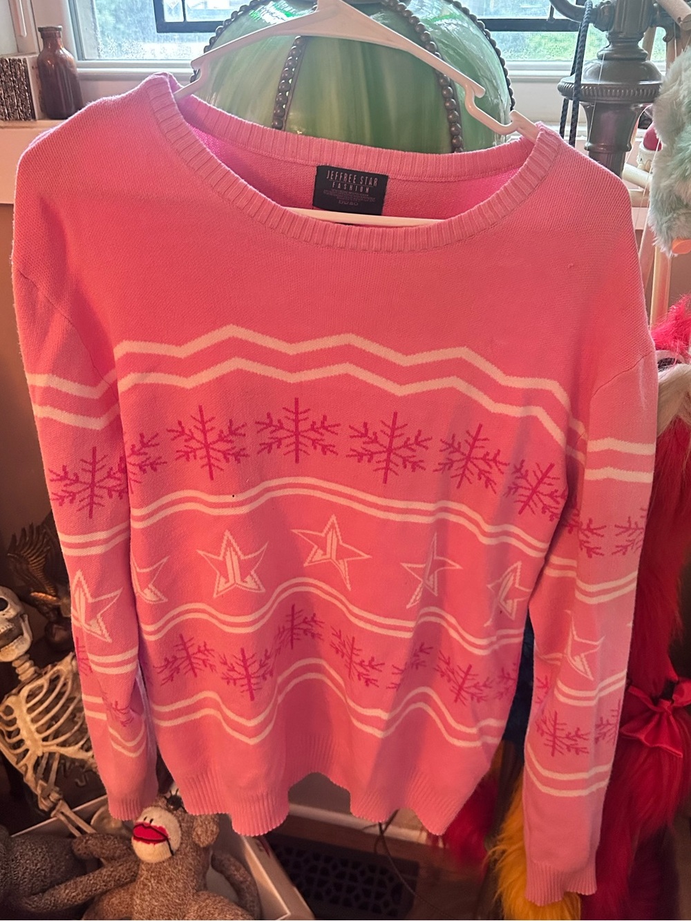 Jeffree Star Pink Star & Snowflake Crewneck Sweater